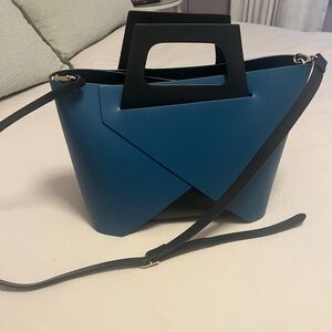 Stella Bianca Unique Teal and Black Italian Leather Tote